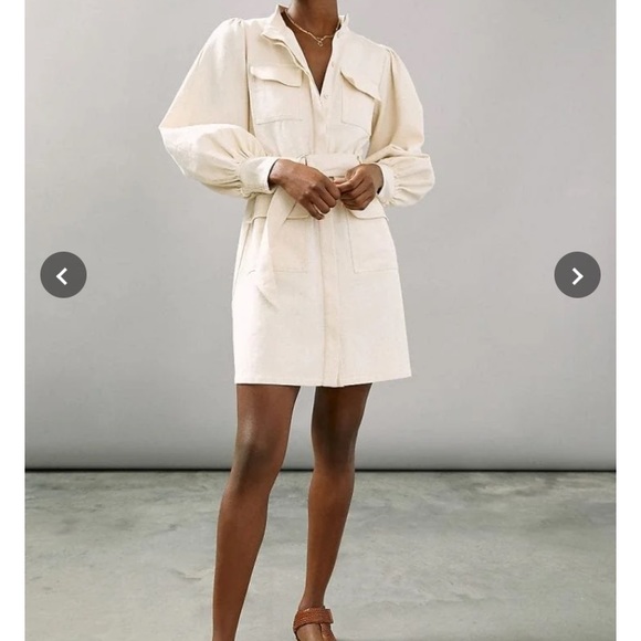 NWT ANTHRO MARE MARE ZOEY UTILITY MINI DRESS Tan Cream - Picture 6 of 12